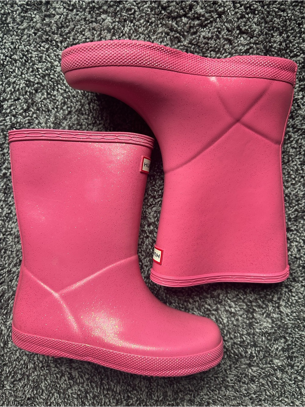 HUNTER Kids Bright Pink with Glitter Waterproof Rain Boots Size Girls12